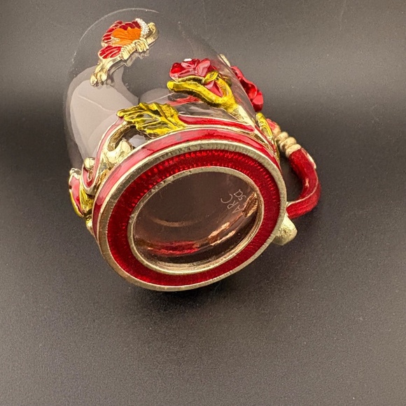 Glass Coffee Tea Cup 3D Jeweled Red & Gold Enamel Rose & Butterfly ARC Of France - Picture 10 of 11